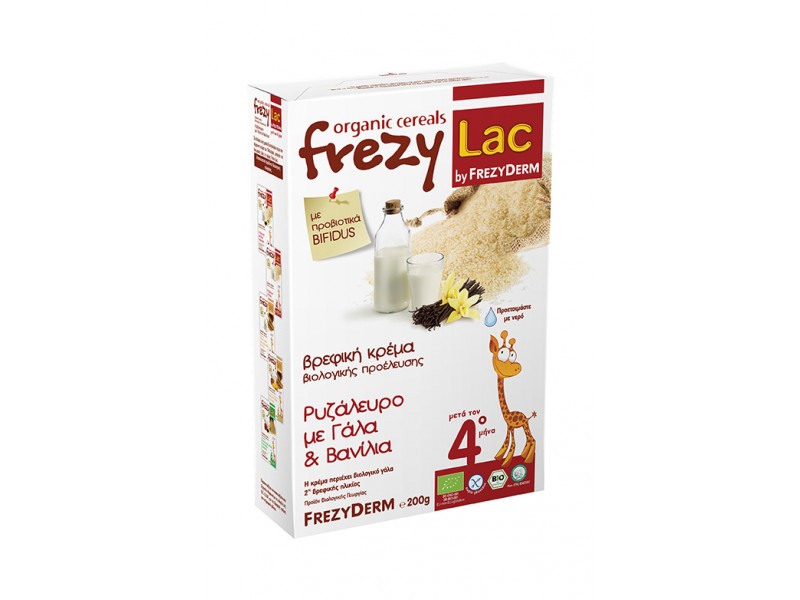 Frezyderm Frezylac Organic Cereals Ρυζάλευρο µε Γάλα & Βανίλια 200gr