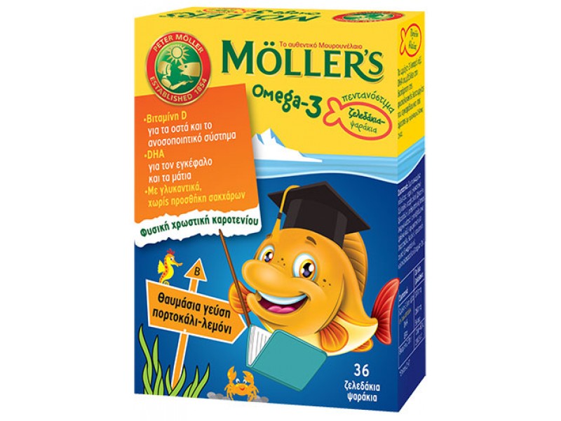 MOLLERS Omega 3 για Παιδιά-36 Zελεδάκια Πορτοκάλι Λεμόνι