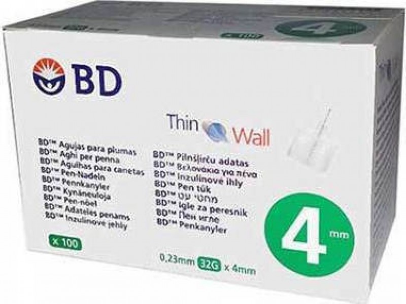 BD Micro-Fine Αποστειρωμένες Βελόνες Ινσουλίνης 4mm x 0.23mm (32G) 100τμχ