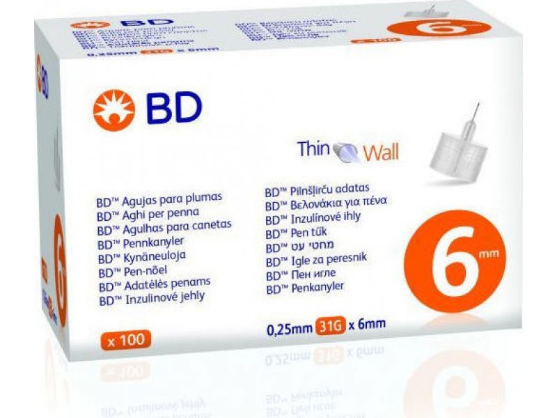 BD Micro-Fine Αποστειρωμένες Βελόνες Ινσουλίνης 6mm x 0.25mm (31G)100τμχ