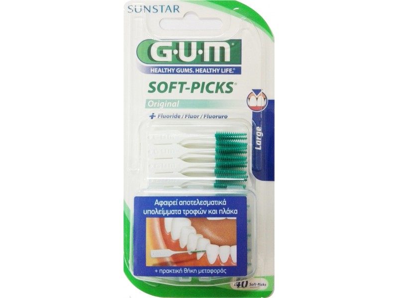 GUM 634 Soft Picks Large Fluoride + Πρακτική Θήκη Μεταφοράς 40τμχ