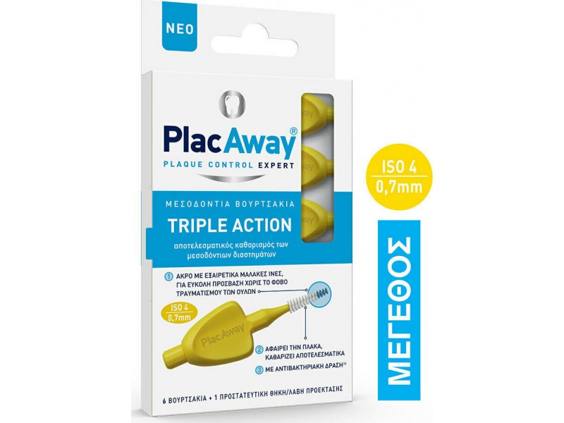 PlacAway Triple Action Μεσοδόντια Βουρτσάκια 0.7mm σε χρώμα Κίτρινο 6τμχ
