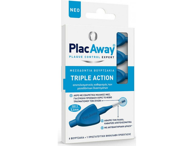PlacAway Triple Action Μεσοδόντια Βουρτσάκια 0.6mm σε χρώμα Μπλε 6τμχ
