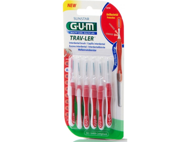 GUM Trav-ler Μεσοδόντια Βουρτσάκια 0.8mm σε χρώμα Κόκκινο 6τμχ