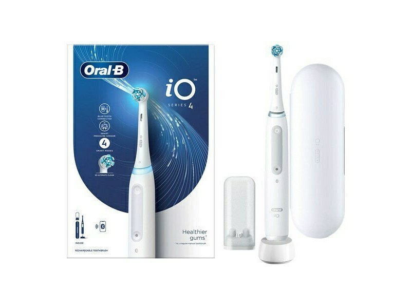 Oral-B iO Series 4 Ηλεκτρική Οδοντόβουρτσα με Χρονομετρητή, Αισθητήρα Πίεσης και Θήκη Ταξιδίου White