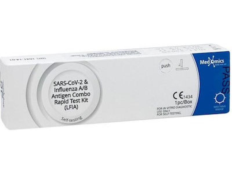 Medomics Sars-CoV-2 & Influenza A/B Antigen Combo Rapid Test Kit Διαγνωστικό Τεστ Ταχείας Ανίχνευσης Αντιγόνων με Ρινικό Δείγμα 1τμχ