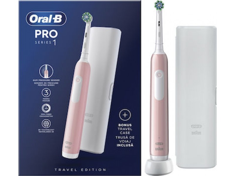 Oral-B Pro Series 1 Ηλεκτρική Οδοντόβουρτσα με Χρονομετρητή και Θήκη Ταξιδίου Ροζ