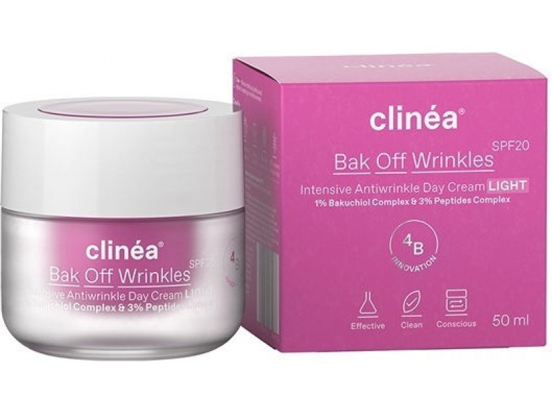 Clinea Bak Off Wrinkles Light Light Αντιγηραντική Κρέμα Προσώπου Ημέρας με SPF20 με Υαλουρονικό Οξύ & Ρετινόλη 50ml