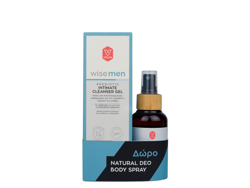 VICAN WISE MEN PREBIOTIC INTIMATE CLEANSER GEL 250 ML + NATURAL DEO BODY SPRAY 100 ML ΔΩΡΟ