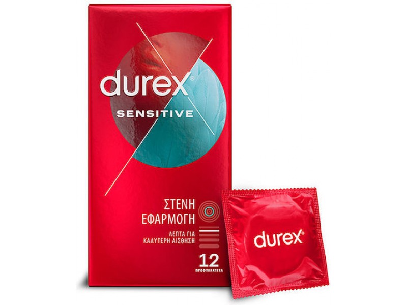Durex Προφυλακτικά Sensitive Στενή Εφαρμογή Λεπτά 12τμχ