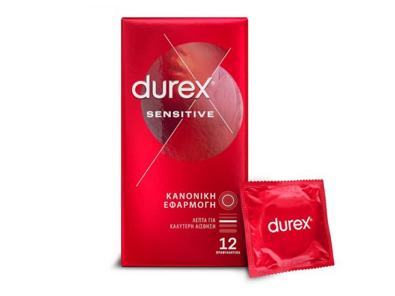Durex Προφυλακτικά Λεπτά Sensitive Κανονική εφαρμοργή ,12 τεμάχια