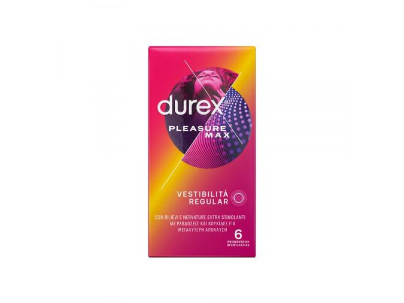 Durex Προφυλακτικά Με Κουκιδες και Ραβδώσεις Pleasuremax  Κανονική Εφαρμογή, 6 τεμάχια